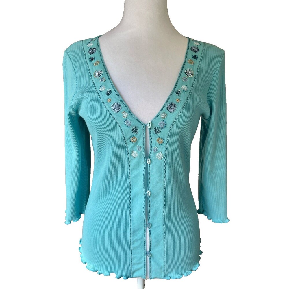 Vintage Fairy JH Collectibles Embroidered Beaded Cardigan Sz PM Cotton Soft Girl